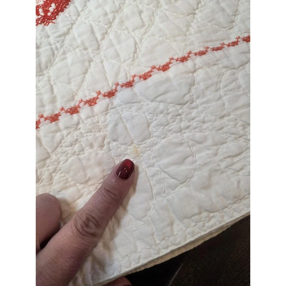Vintage 1930s Hand Quilted Crib Blanket‎ Nursery Wall Decor Quilt Story Children